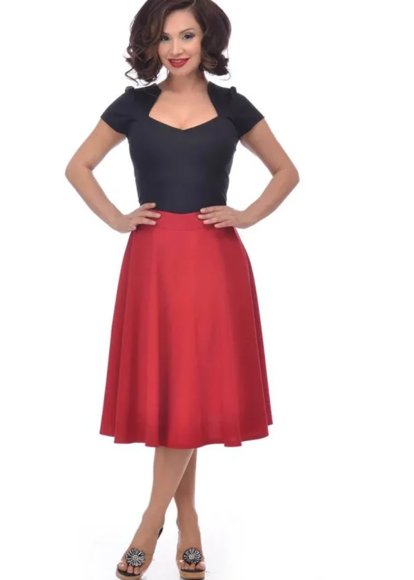 Steady Clothing High Waist Thrills 50's Swing Skirt Red