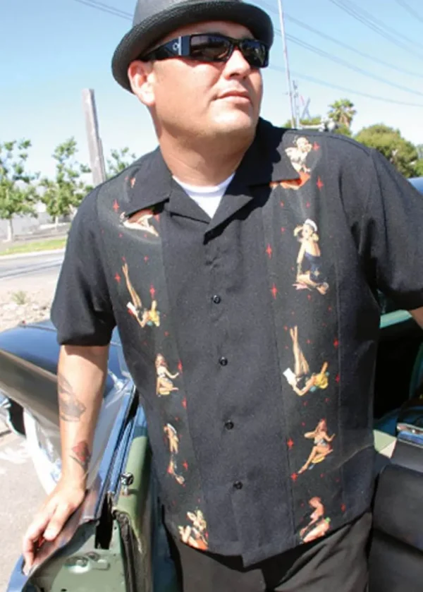 Steady Clothing Men Multi Pin-Up Panel Shirt Black
