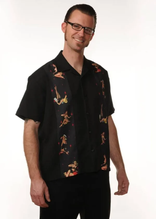 Steady Clothing Men Multi Pin-Up Panel Shirt Black