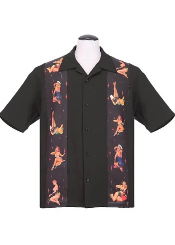 Steady Clothing Men Multi Pin-Up Panel Shirt Black