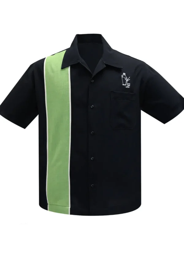 Steady Clothing Mens Palm Springs Cocktail Bowling Shirt Black Green