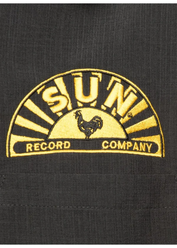 Steady Clothing Mens Sun Record Music Notes Bowling Shirt Black