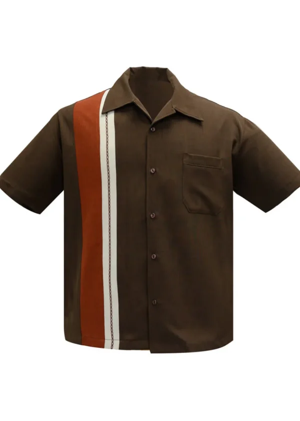 Steady Clothing Mens The Charles Bowling Shirt Brown Rust