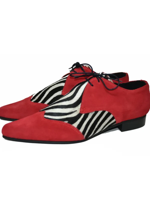 Steelground Beat Zebra Suede Leather 50's Shoes Red White
