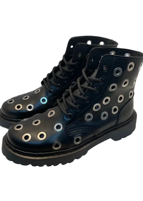 Steelground Eyelet Leather Boots Black