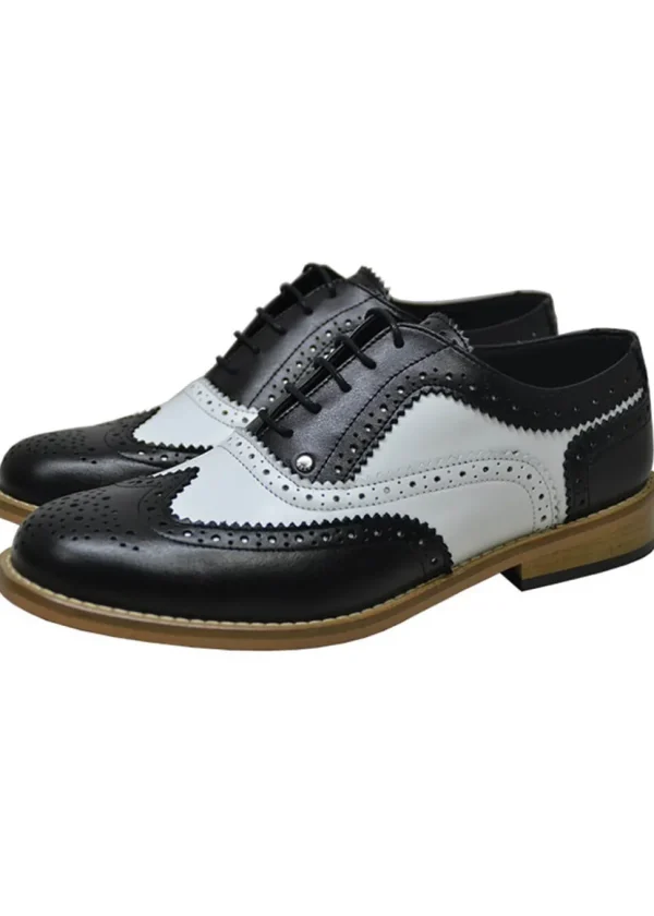 Steelground Twister Leather 50's Brogue Shoes Black White
