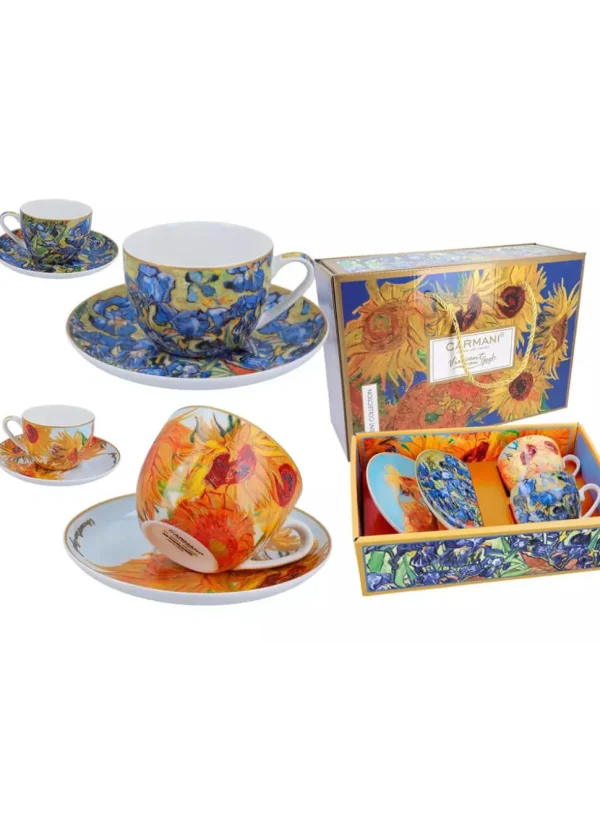 Succubus Art van Gogh Sunflowers and Irises Set of 2 Cups And Saucers