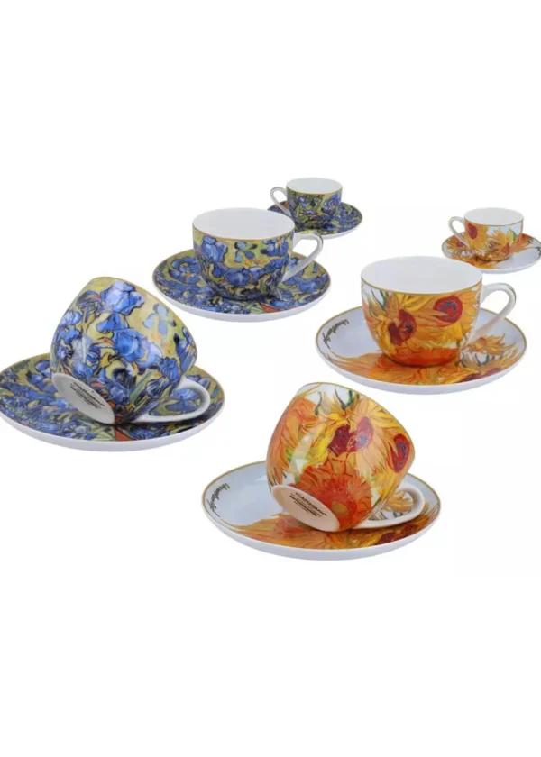 Succubus Art van Gogh Sunflowers and Irises Set of 2 Cups And Saucers
