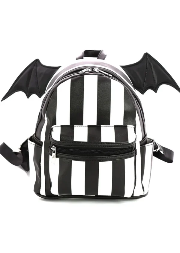 Succubus Bags Batwing Stripe Backpack Black White