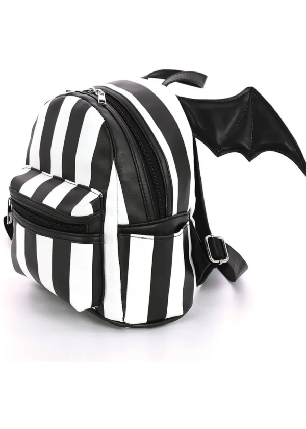 Succubus Bags Batwing Stripe Backpack Black White