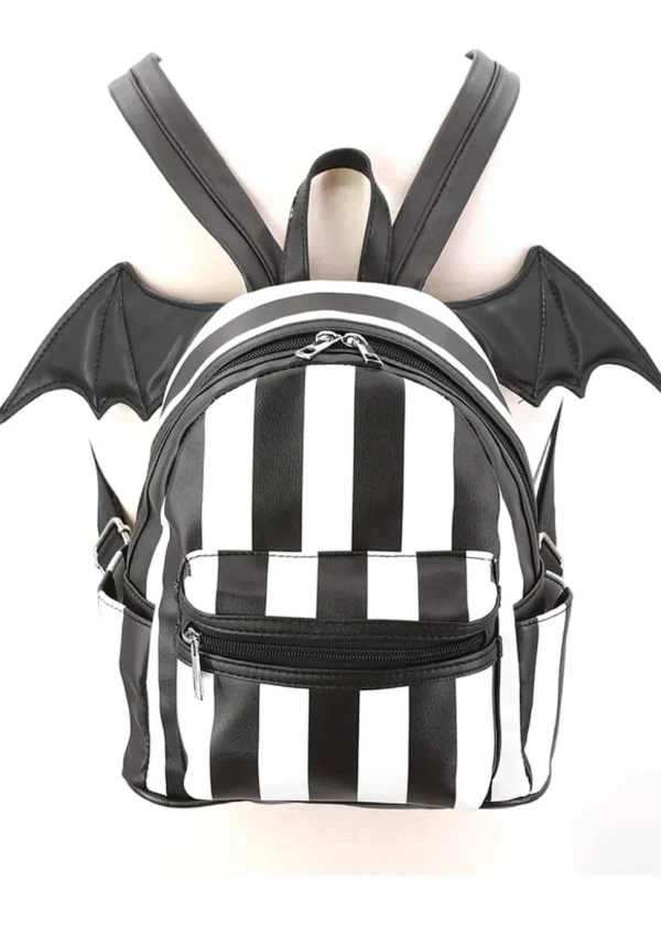 Succubus Bags Batwing Stripe Backpack Black White