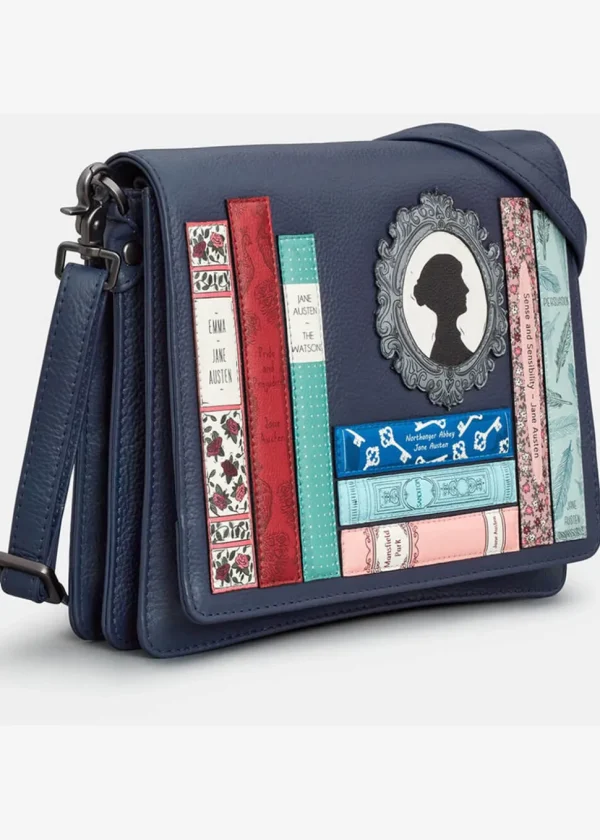 Succubus Bags Books Jane Austen Bookworm Leather Flap Shoulderbag Navy