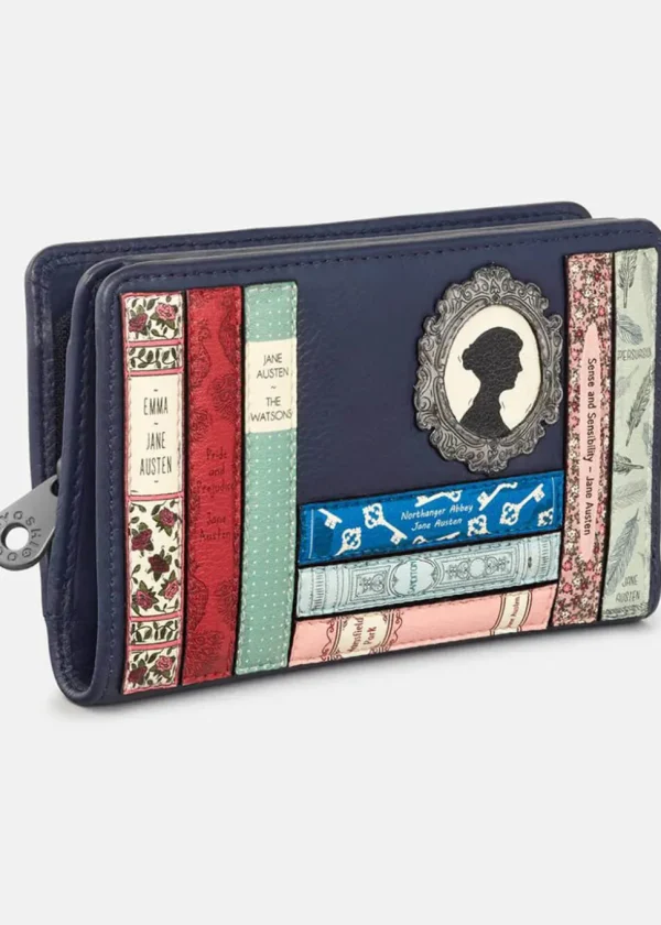 Succubus Bags Books Jane Austen Bookworm Leather Zip Around Wallet Navy