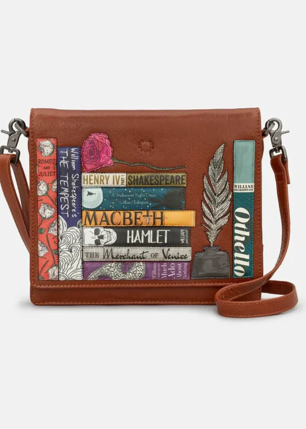 Succubus Bags Books Shakespeare Bookworm Leather Flap Crossbody Bag Brown