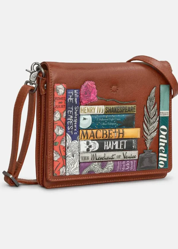 Succubus Bags Books Shakespeare Bookworm Leather Flap Crossbody Bag Brown