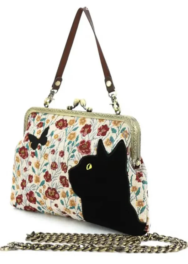 Succubus Bags Cat Butterfly Floral Kiss Lock Bag