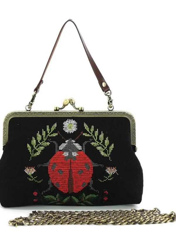 Succubus Bags Lady Bug Vintage Kiss Lock Handbag Black