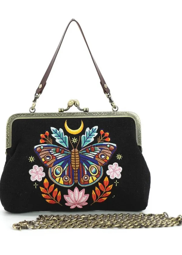 Succubus Bags Moon Moth Kiss Lock Handbag Black