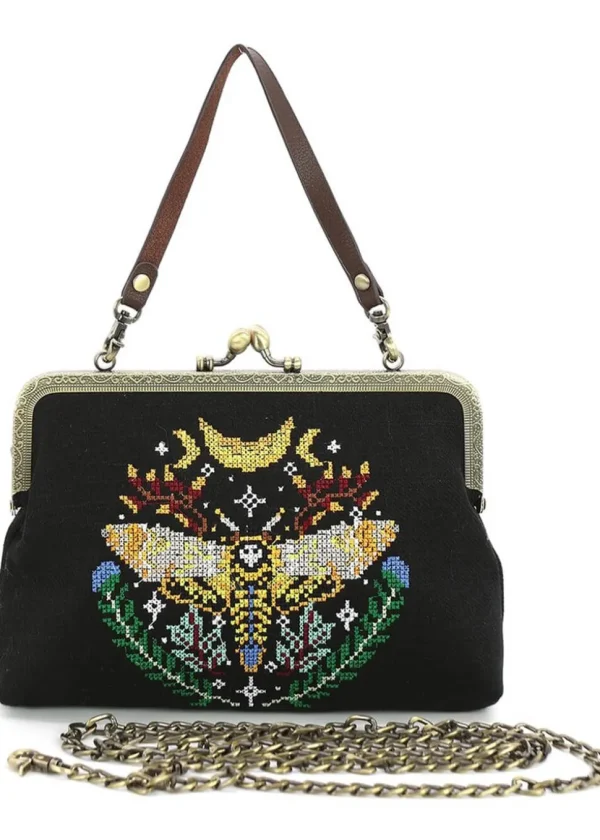 Succubus Bags Skull Head Moth Kiss Lock Handbag Black