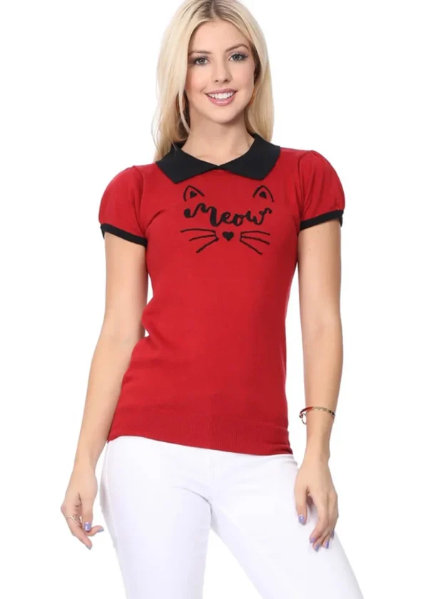 Succubus Clothing Meow Cat Jumper Red Black