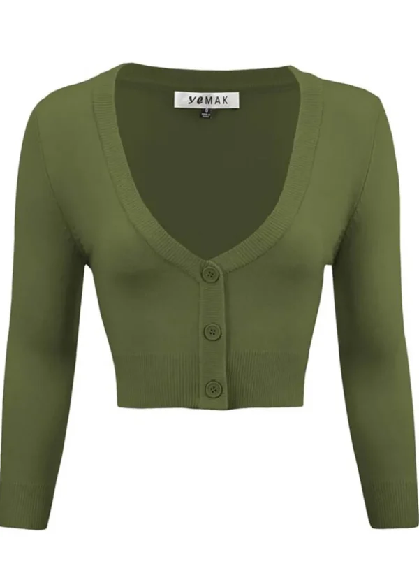 Succubus Clothing Retro Cropped 50's Cardigan Olijf Green