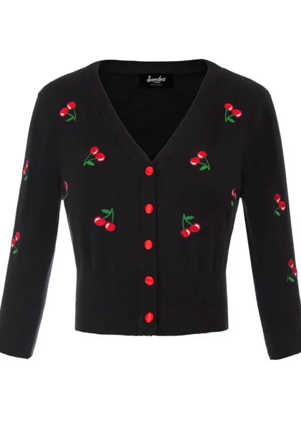 Succubus Clothing Retro Cherry 50's Cardigan Black