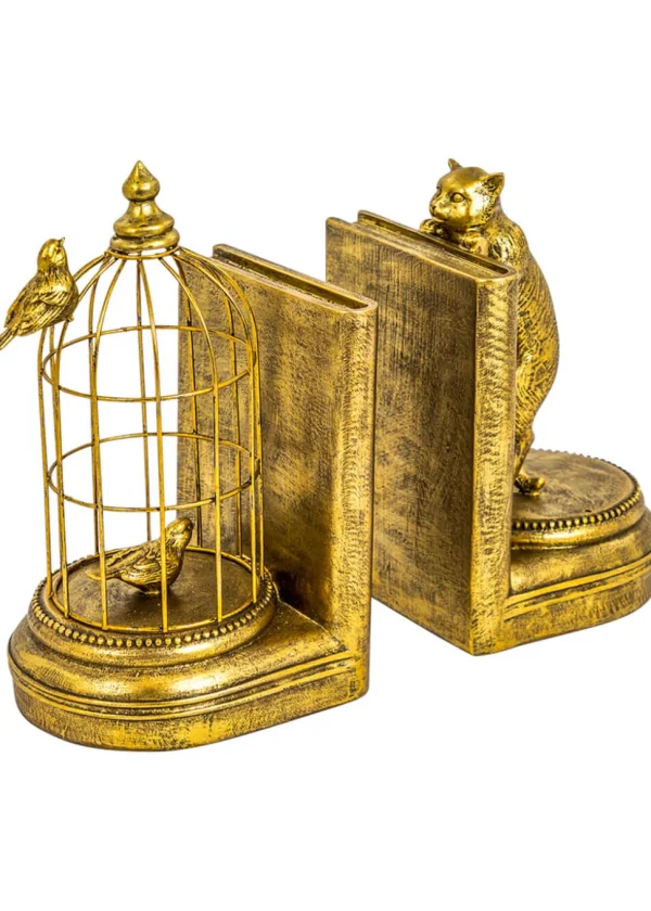 Succubus Home Curious Cat Set Bookends Antique Gold
