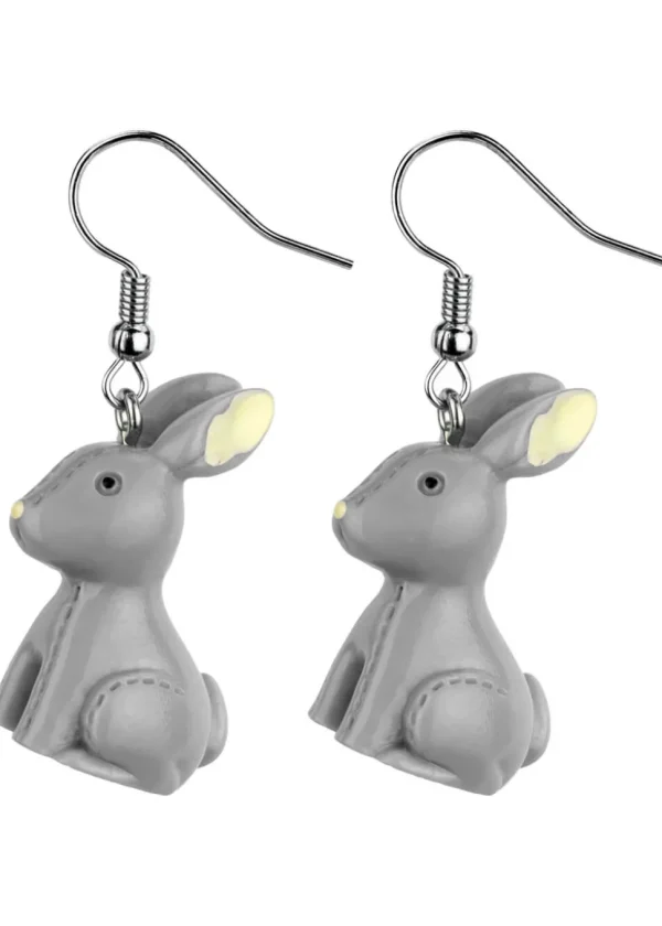 Succubus Jewels Sitting Bunny Drop Earrings Grey