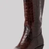 Tamaris Rosie Croc Leren Cowboy Boots Brown