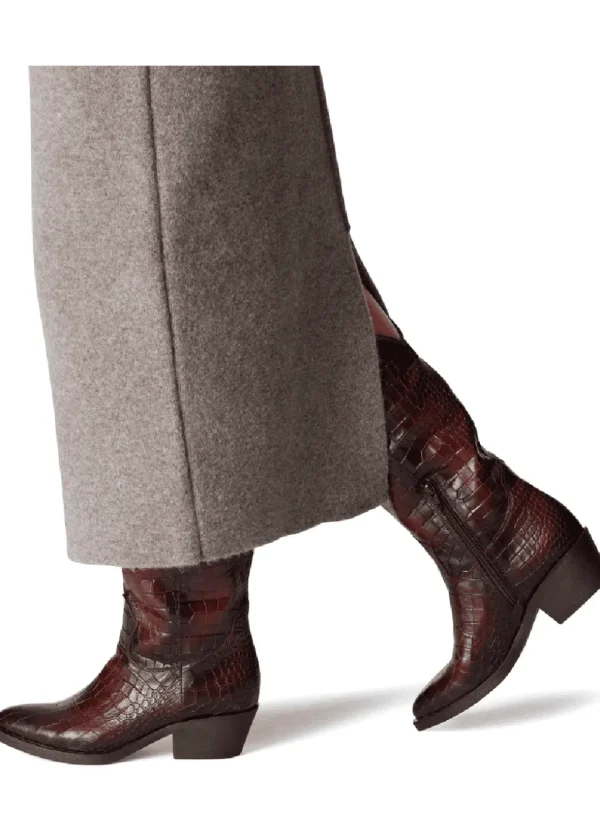 Tamaris Rosie Croc Leren Cowboy Boots Brown