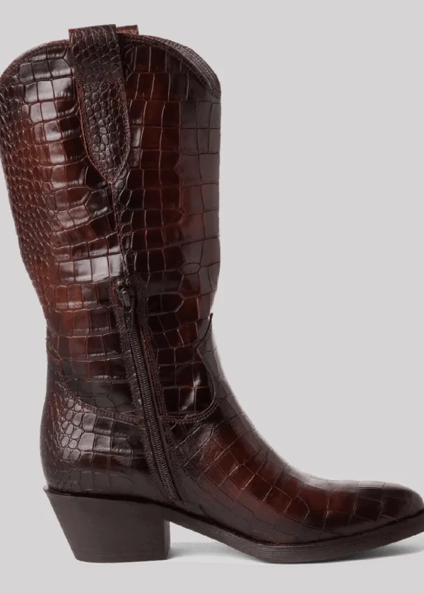 Tamaris Rosie Croc Leren Cowboy Boots Brown