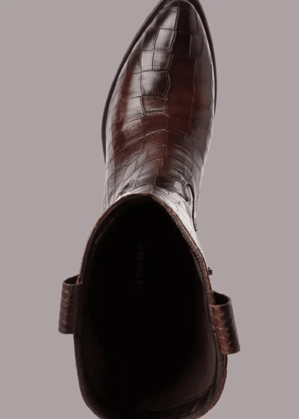 Tamaris Rosie Croc Leren Cowboy Boots Brown