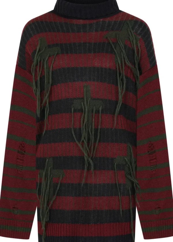 Third Identity Cross My Heart Stripes Sweater Burgundy Navy