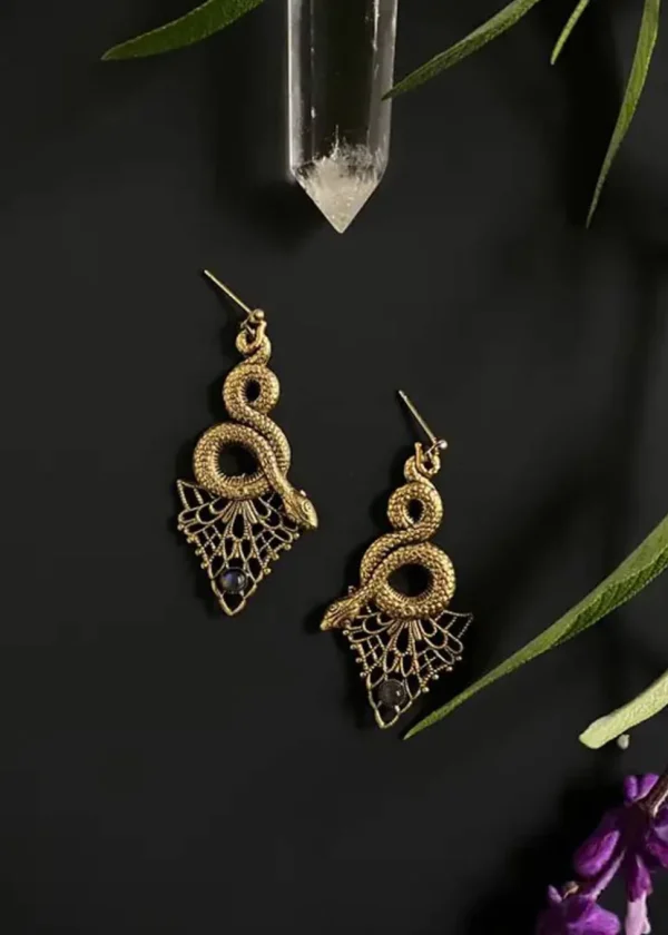 Trollbinde Slithery Scale Snake Earrings Antique Gold