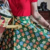 Tulip B Painted Flowers 50's Swing Skirt Green
