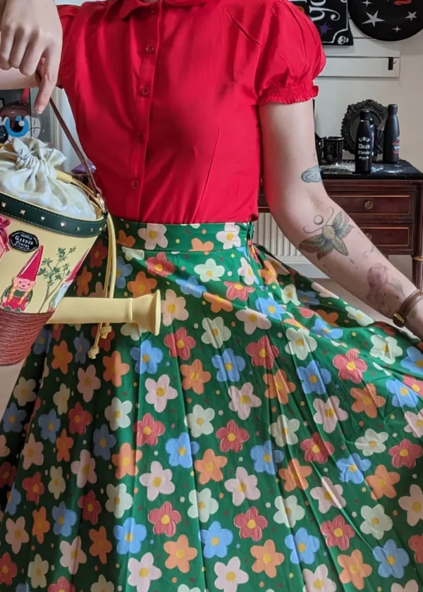 Tulip B Painted Flowers 50's Swing Skirt Green