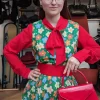 Tulip B Painted Flowers 60's Swing Dress Green
