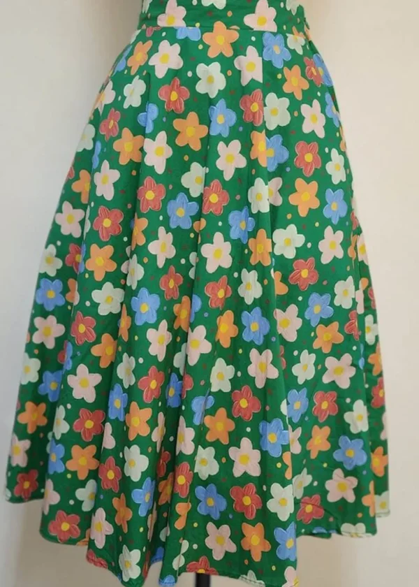 Tulip B Painted Flowers 50's Swing Skirt Green