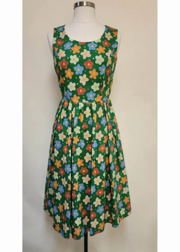 Tulip B Painted Flowers 60's Swing Dress Green