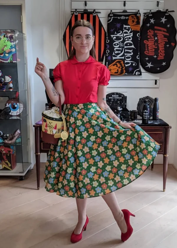Tulip B Painted Flowers 50's Swing Skirt Green