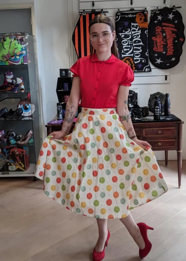 Tulip B Smiley Faces 50's Swing Skirt Ivory