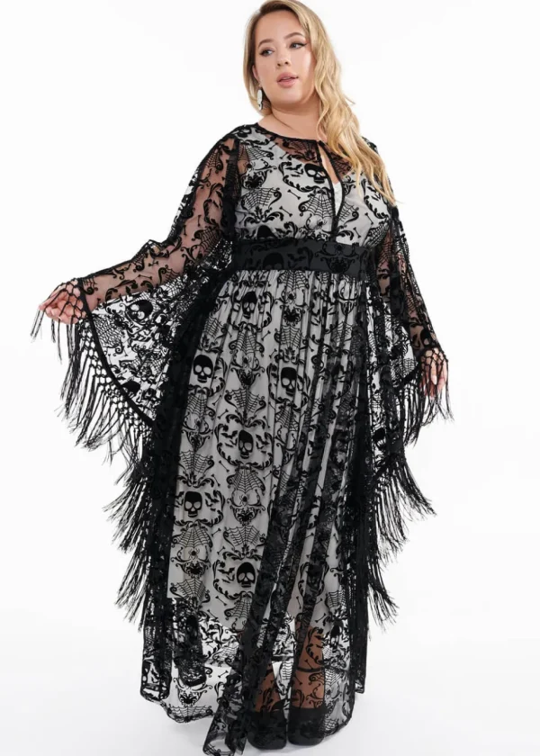 Unique Vintage Baroque Skulls Kaftan Black