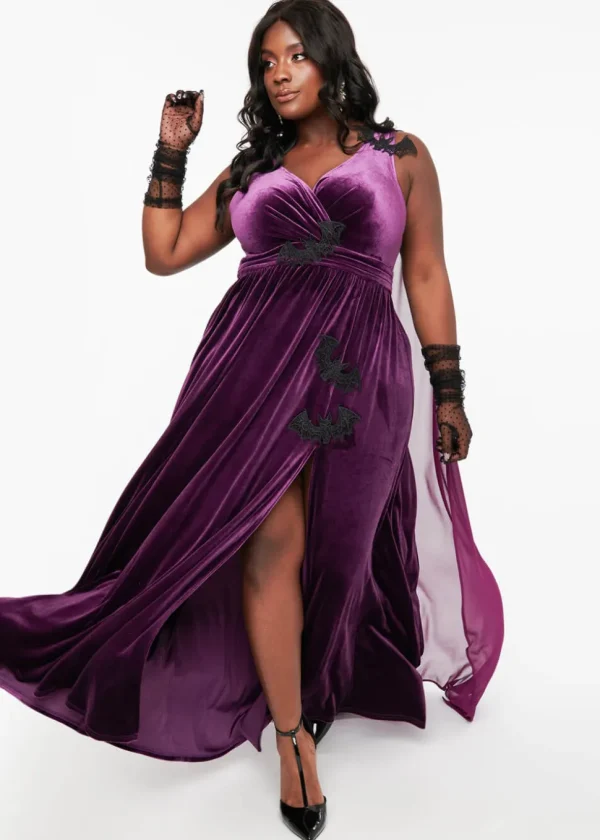 Unique Vintage Bats Cape Maxi Dress Purple