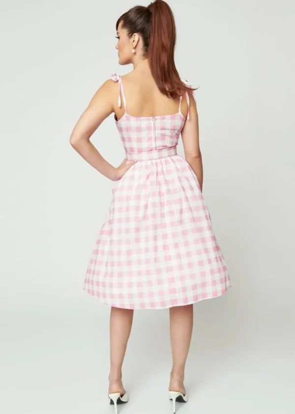Unique Vintage Bobbie Gingham 50's Swing Dress Pink White