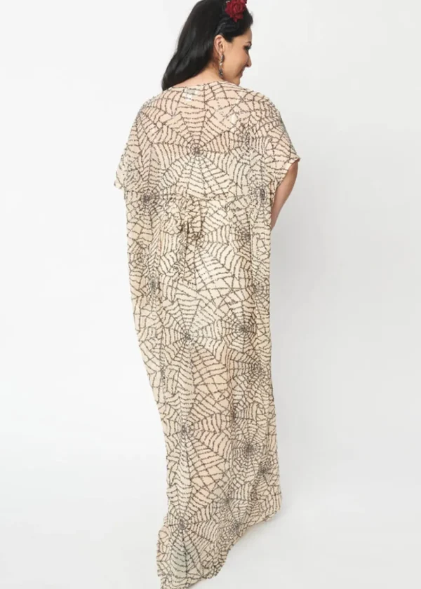 Unique Vintage Burton Spiderweb Sequin 20's Caftan Maxi Dress Nude