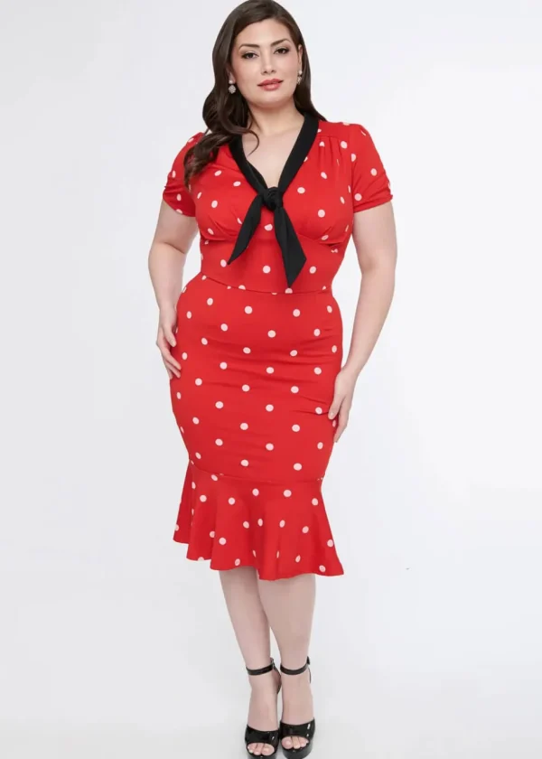 Unique Vintage Carmen Polkadot 50's Wiggle Pencil Dress Red
