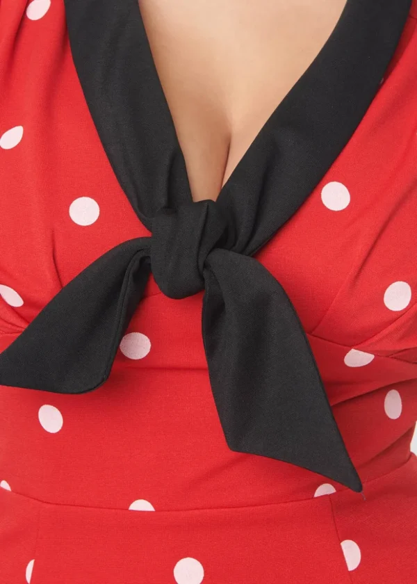 Unique Vintage Carmen Polkadot 50's Wiggle Pencil Dress Red
