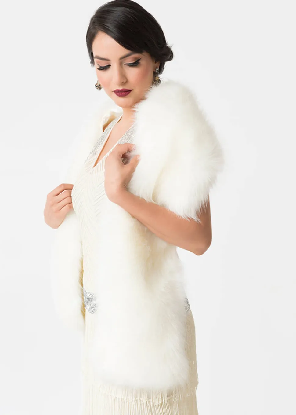 Unique Vintage Faux Fur Stola White