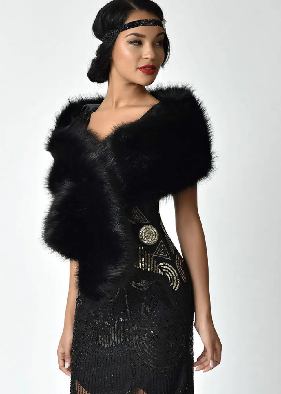 Unique Vintage Faux Fur Stola Black