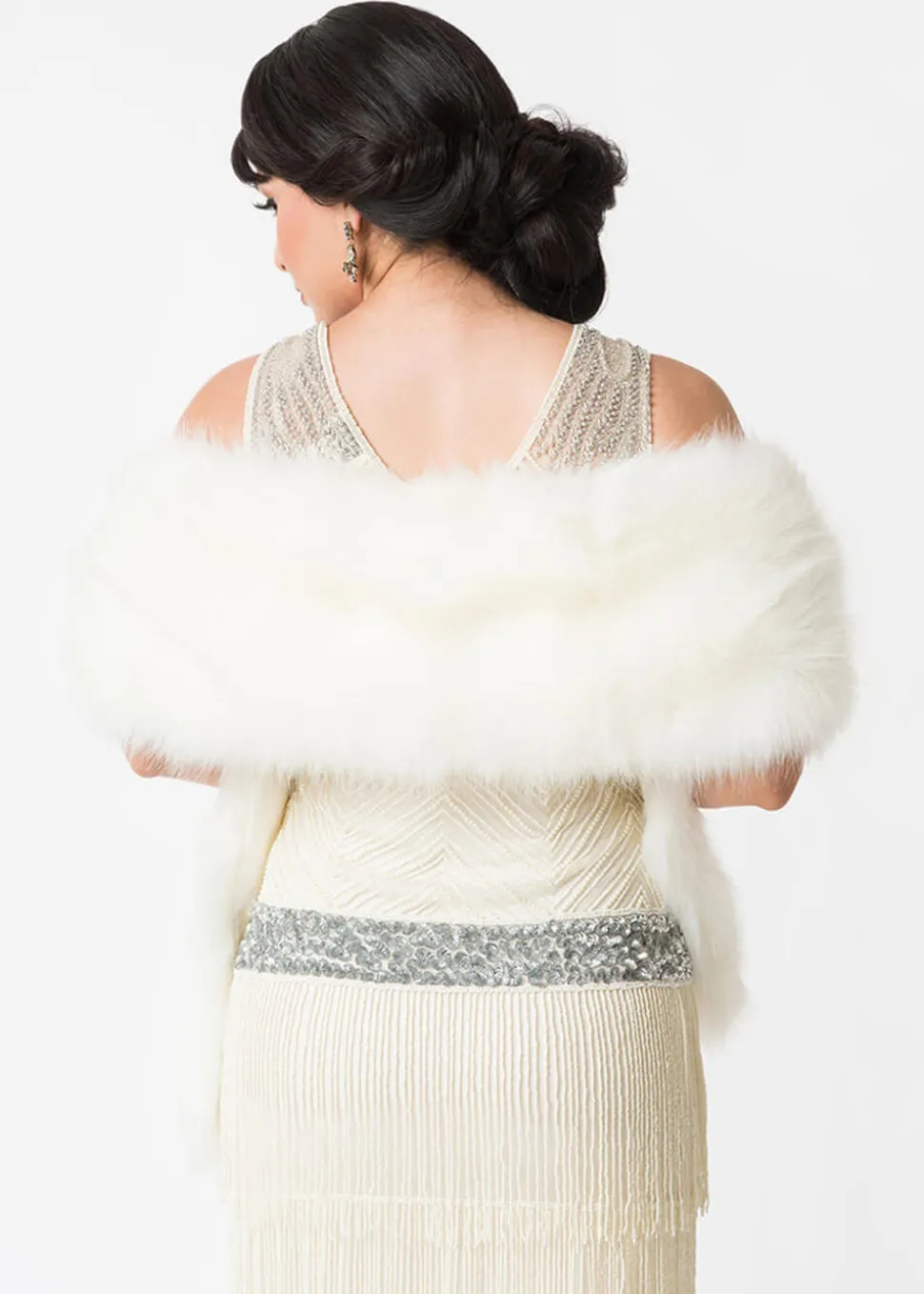 Unique Vintage Faux Fur Stola White